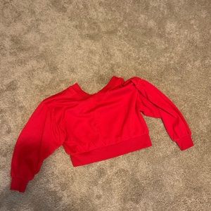 Read 3/4 length V-neck sweatshirt